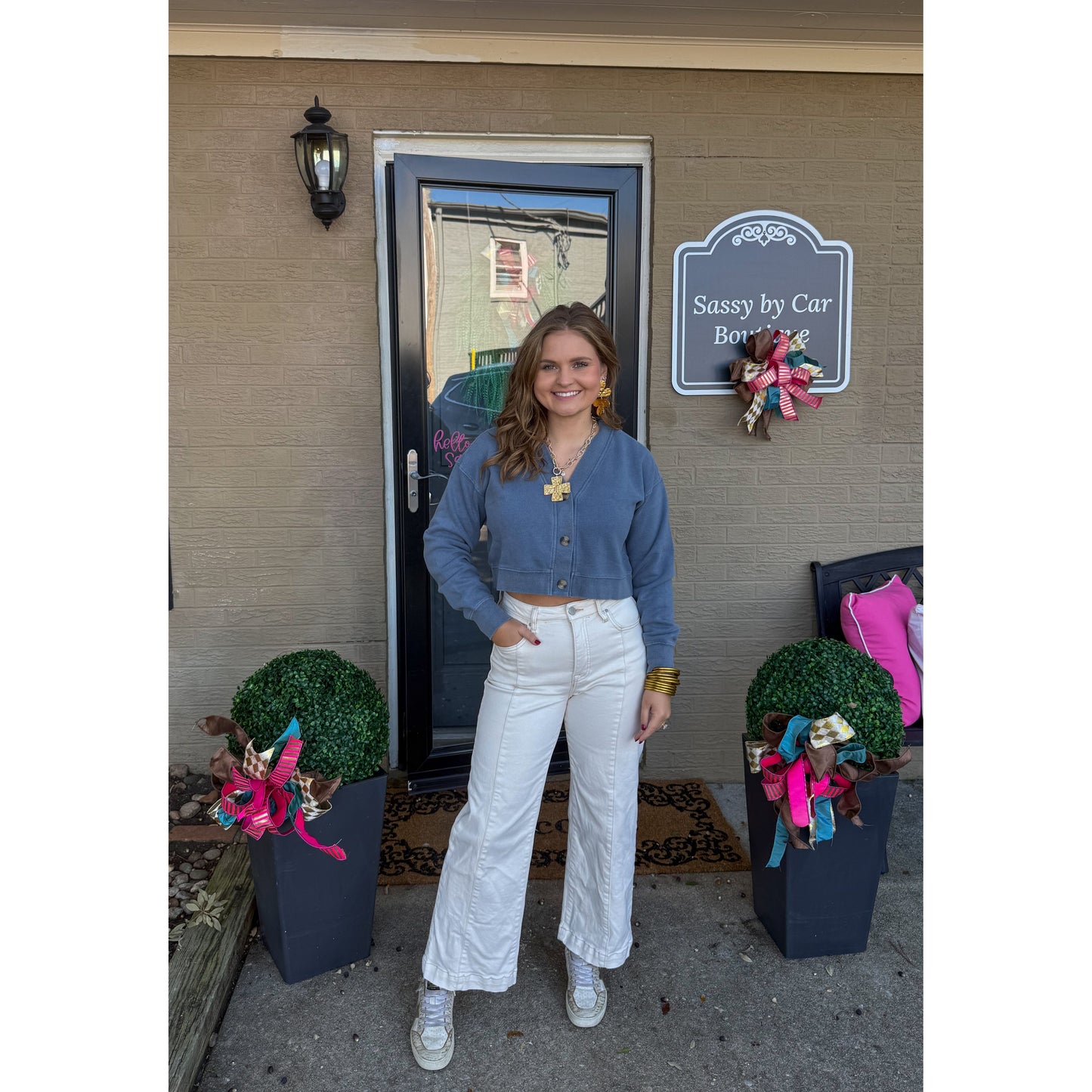 Grace V-Neck/Button Sweatshirt, Blue