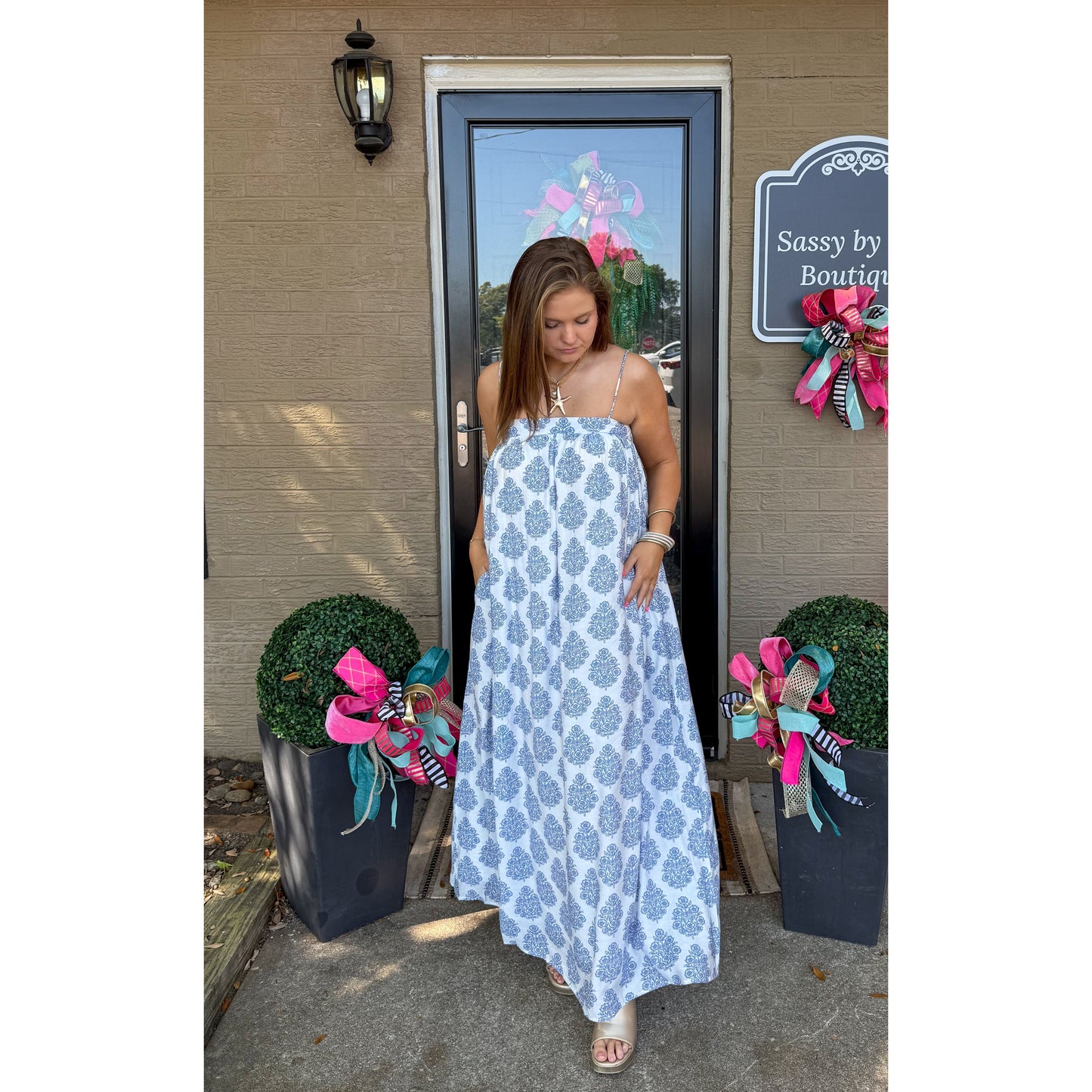 Paisley Maxi Dress, Blue/White