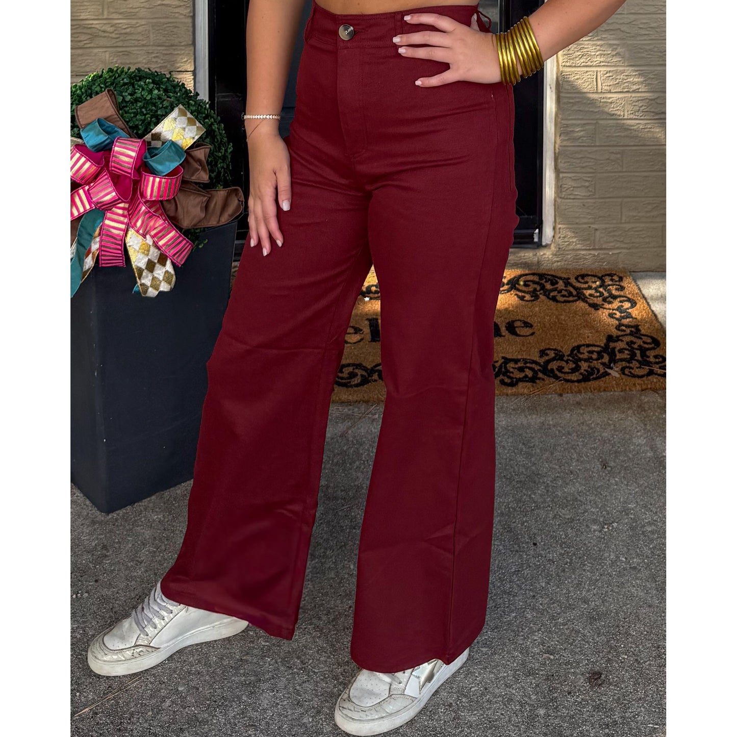 Tatum Straight Leg Pants, Burgundy