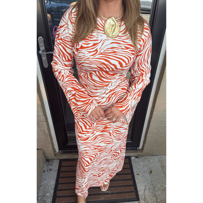 Willa Zebra Print Maxi Dress, Orange/Ivory