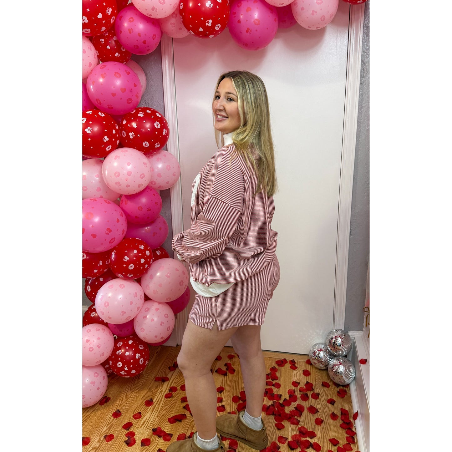 XOXO Stripe Lounge Set, Red/White