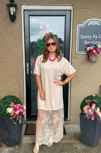 Blake T-Shirt Lace Maxi Dress, Taupe