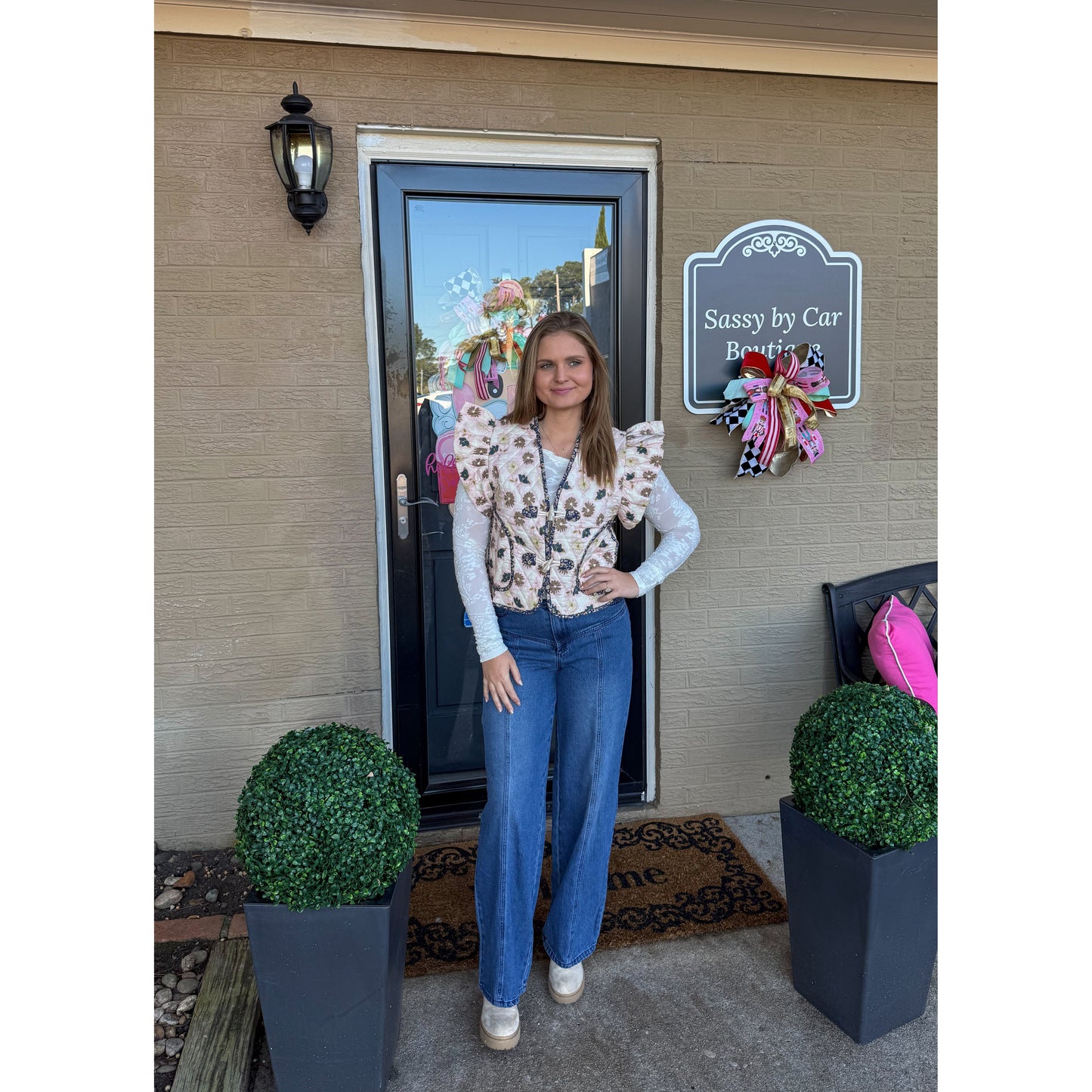 Floral Detail Quilted Vest