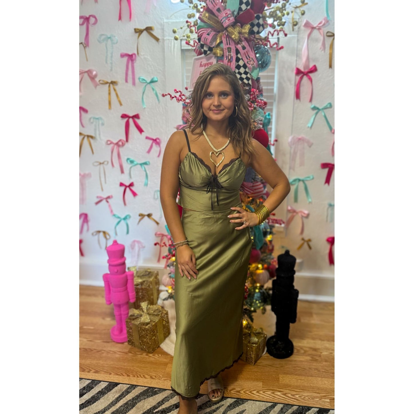 Olive Green Satin Set