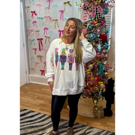 Nutcracker Sequin Top, White Multi