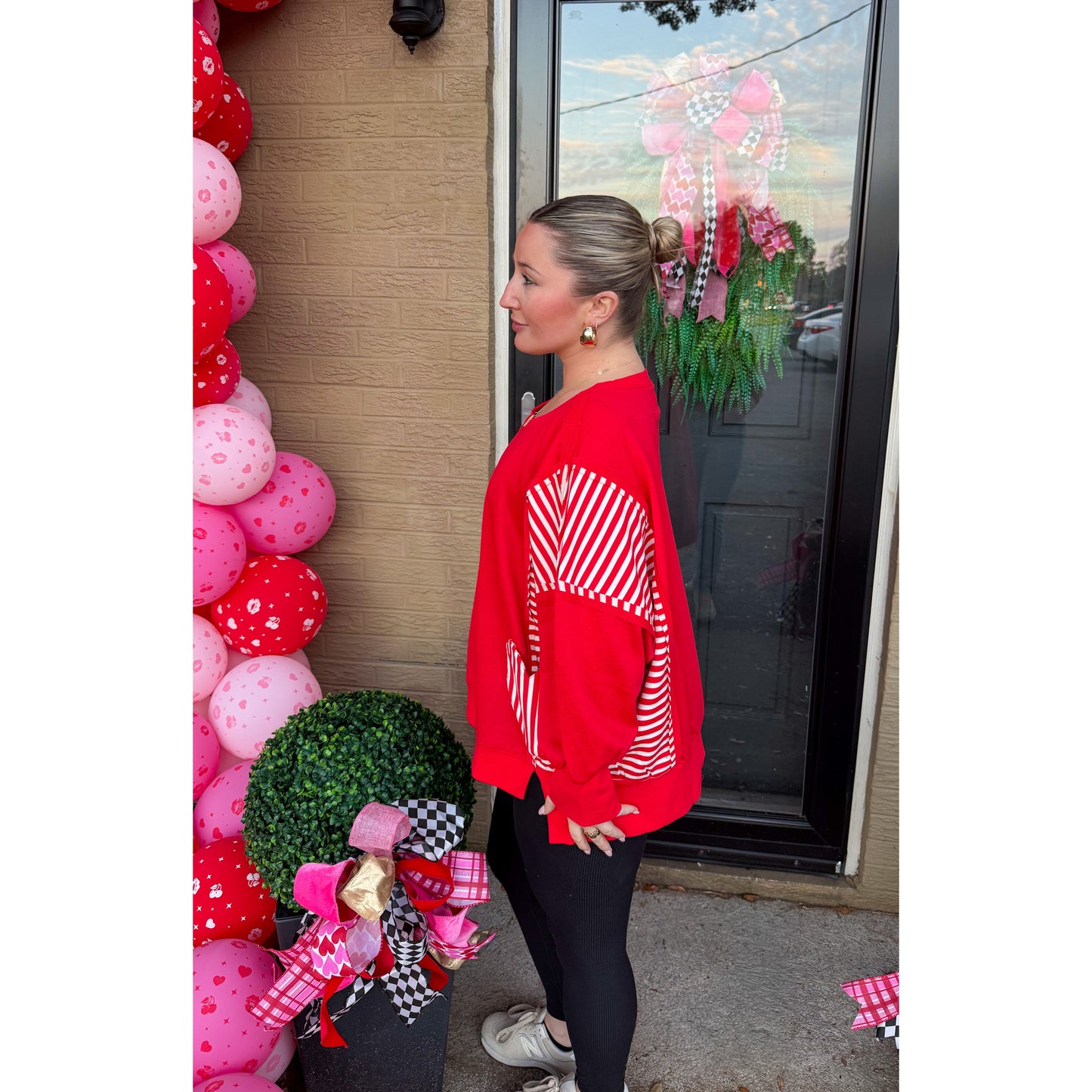 Jennifer Stripe Detail Top, Red/White