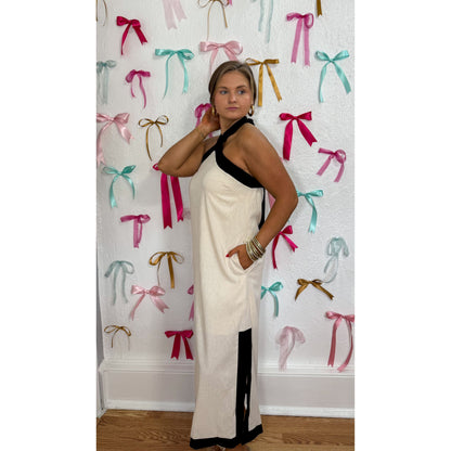 Cream/Black Linen Maxi Dress