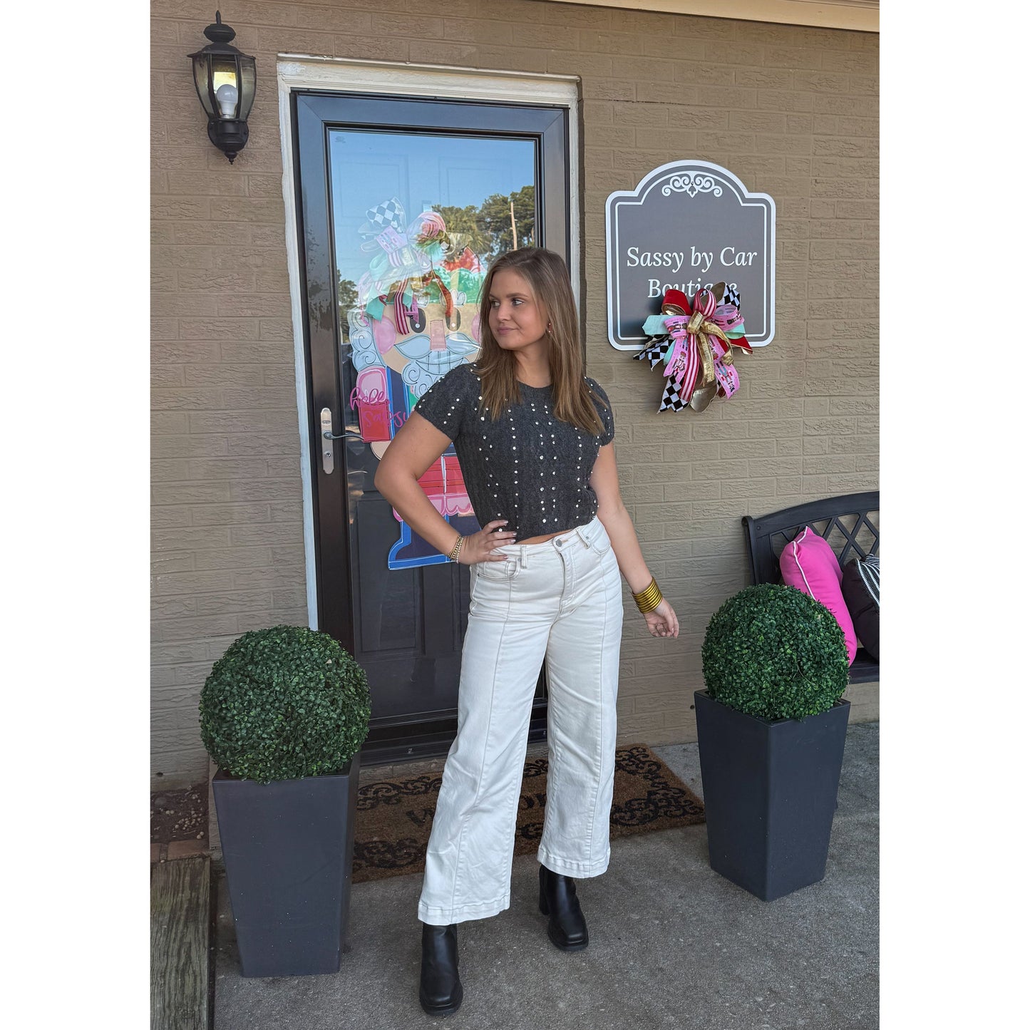 Brittany Detail Top, Charcoal