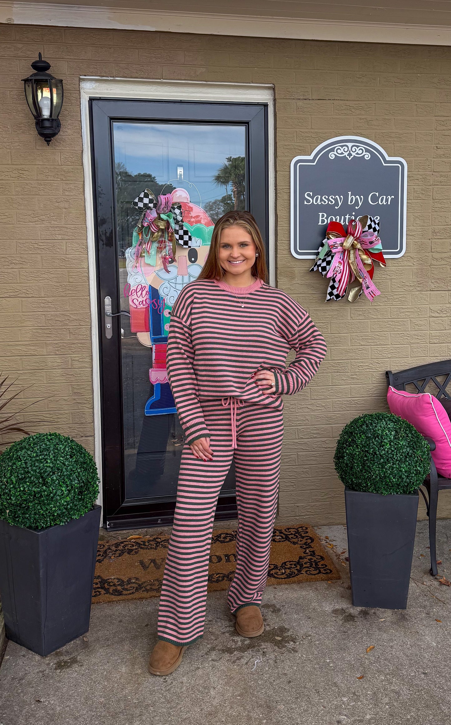 Pink/Green Stripe Lounge Set