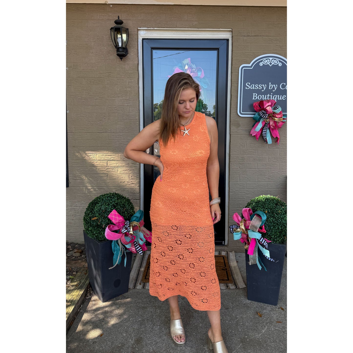 Dahlia Knit Midi Dress, Orange