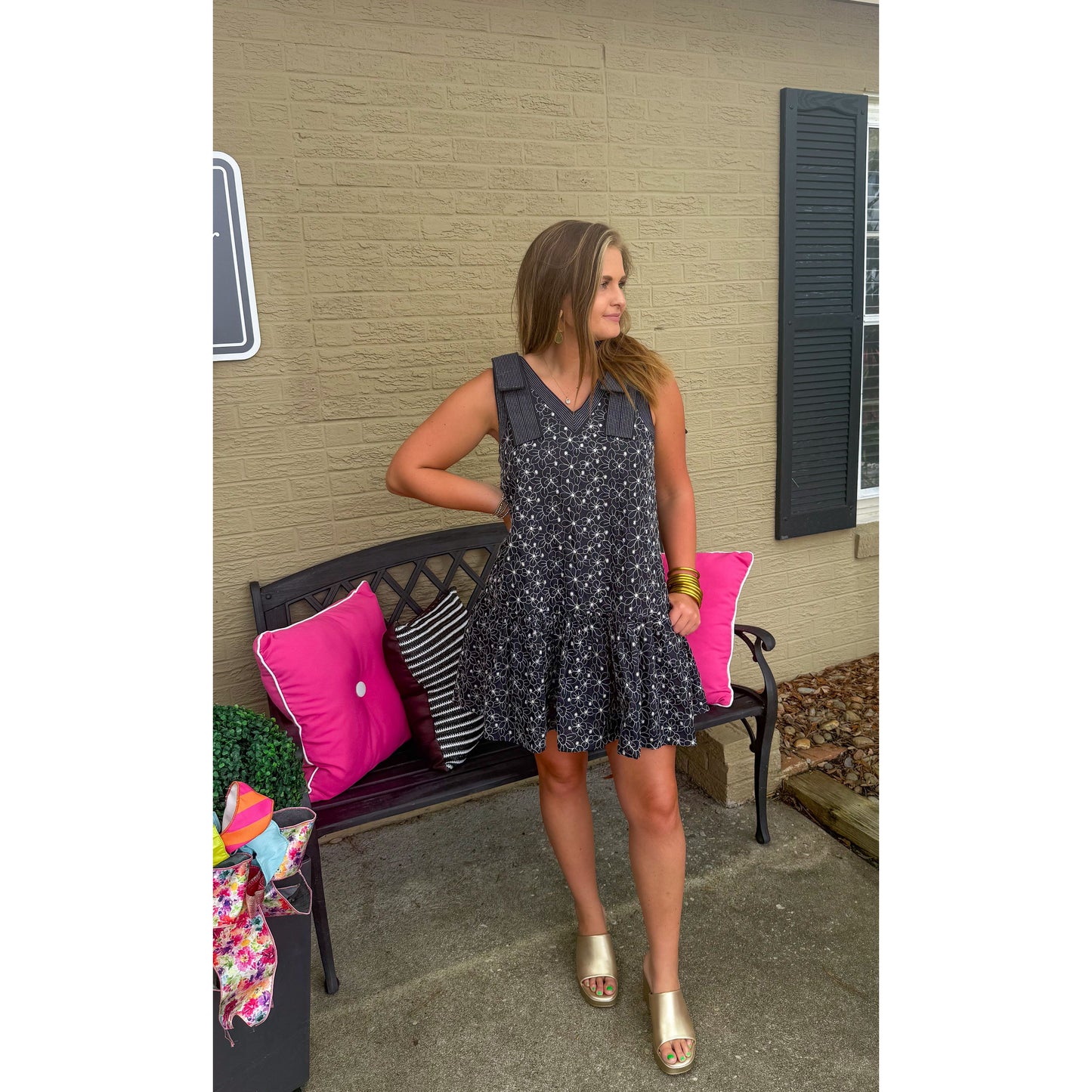 Rachel Floral Mini Dress, Black/White
