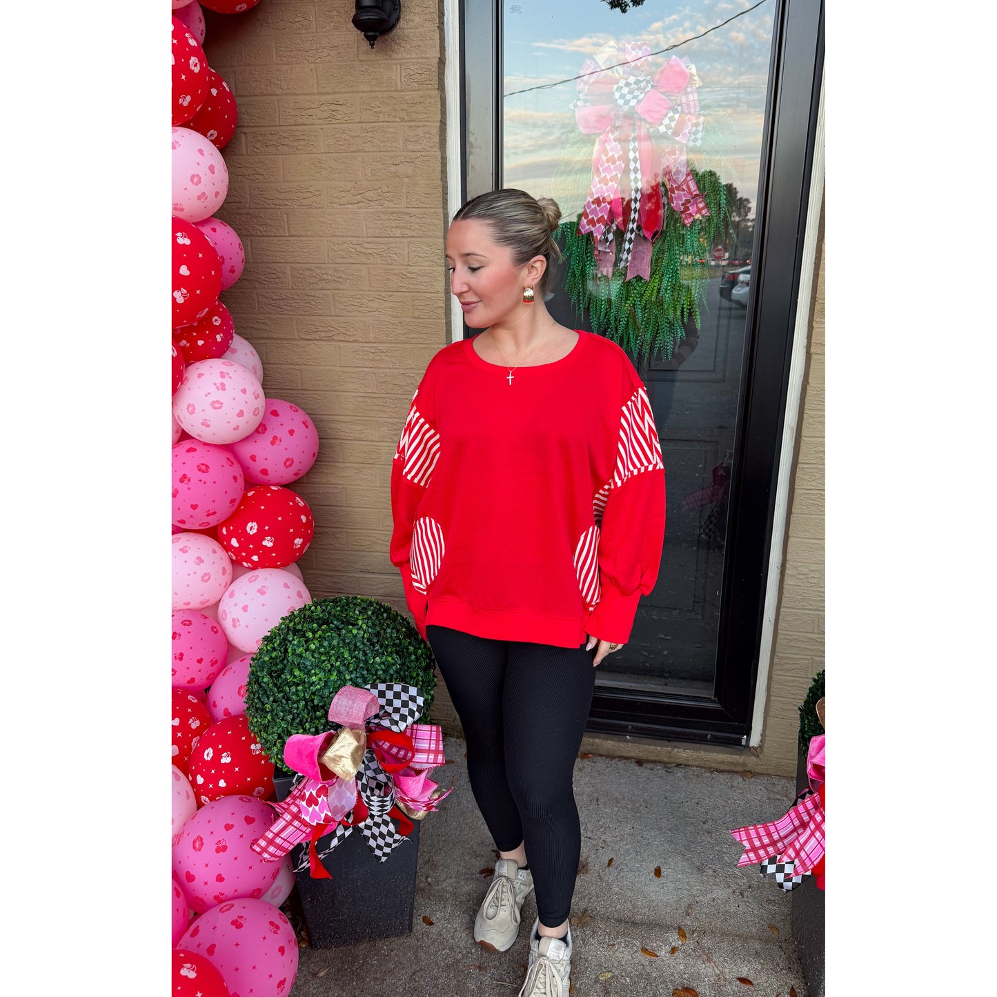 Jennifer Stripe Detail Top, Red/White