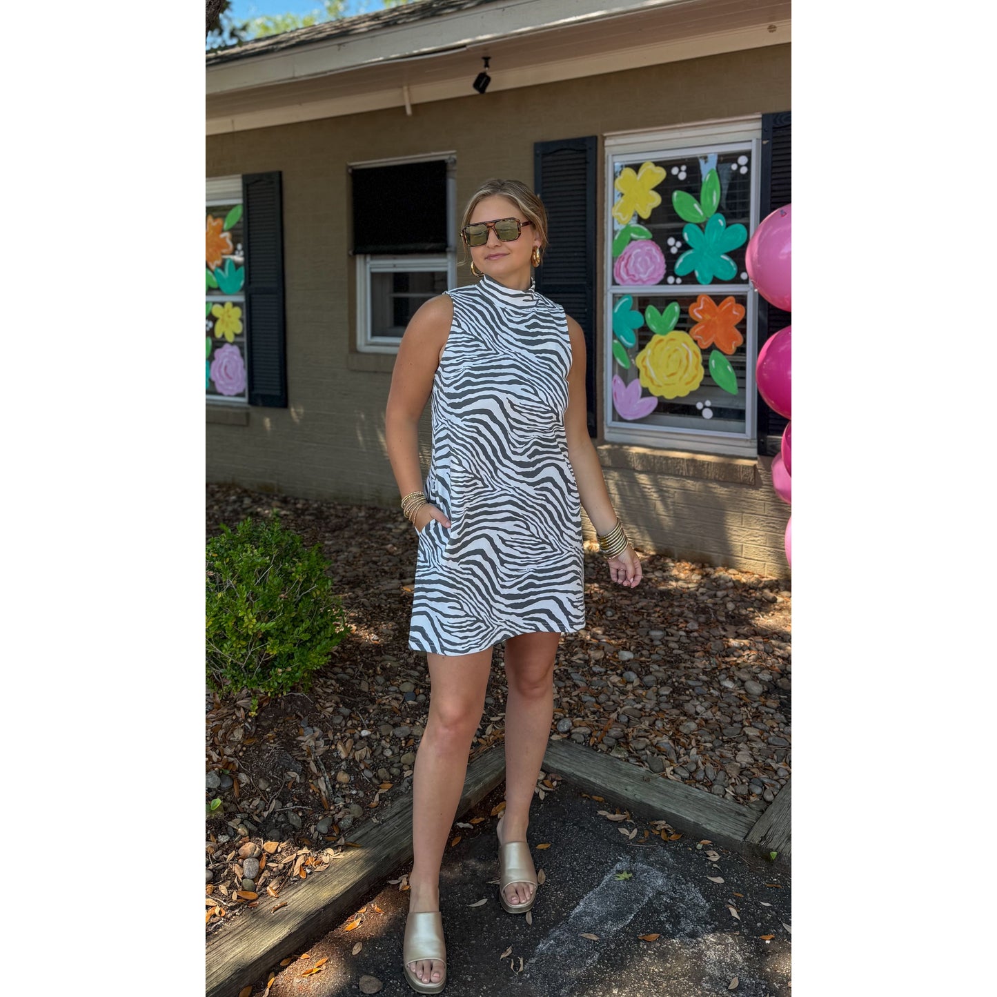 Zebra Mini Dress, Black/White