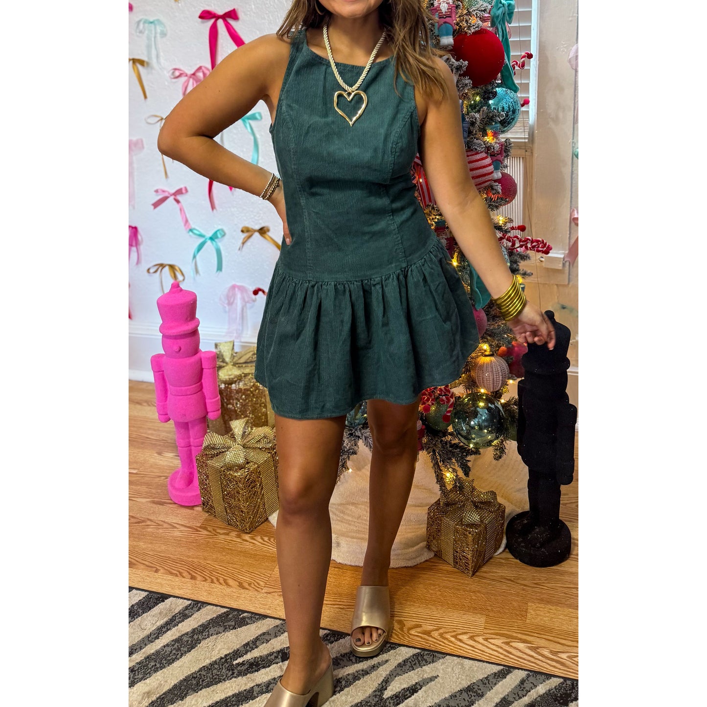 Romy Denim Mini Dress, Hunter Green