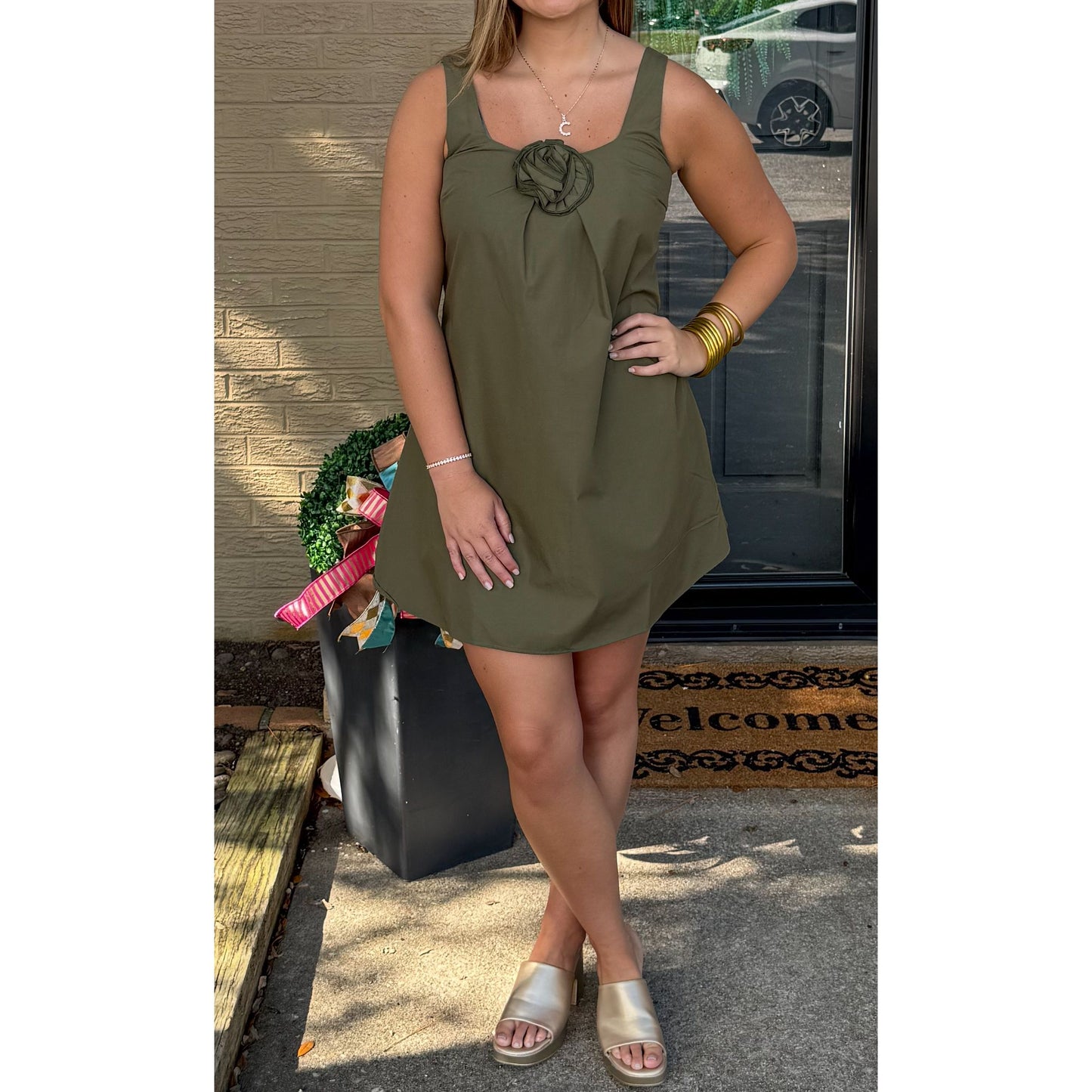 Olive Mini Dress, Green