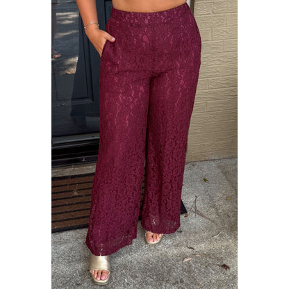 Margot Lace Wide Leg Pants, Burgundy