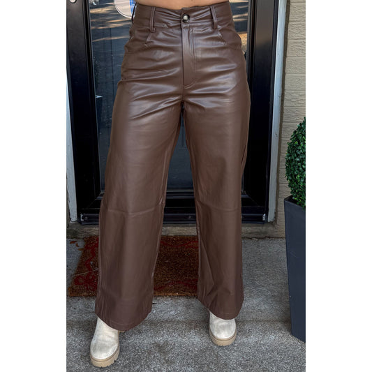 Katie Faux Leather Pants, Chocolate