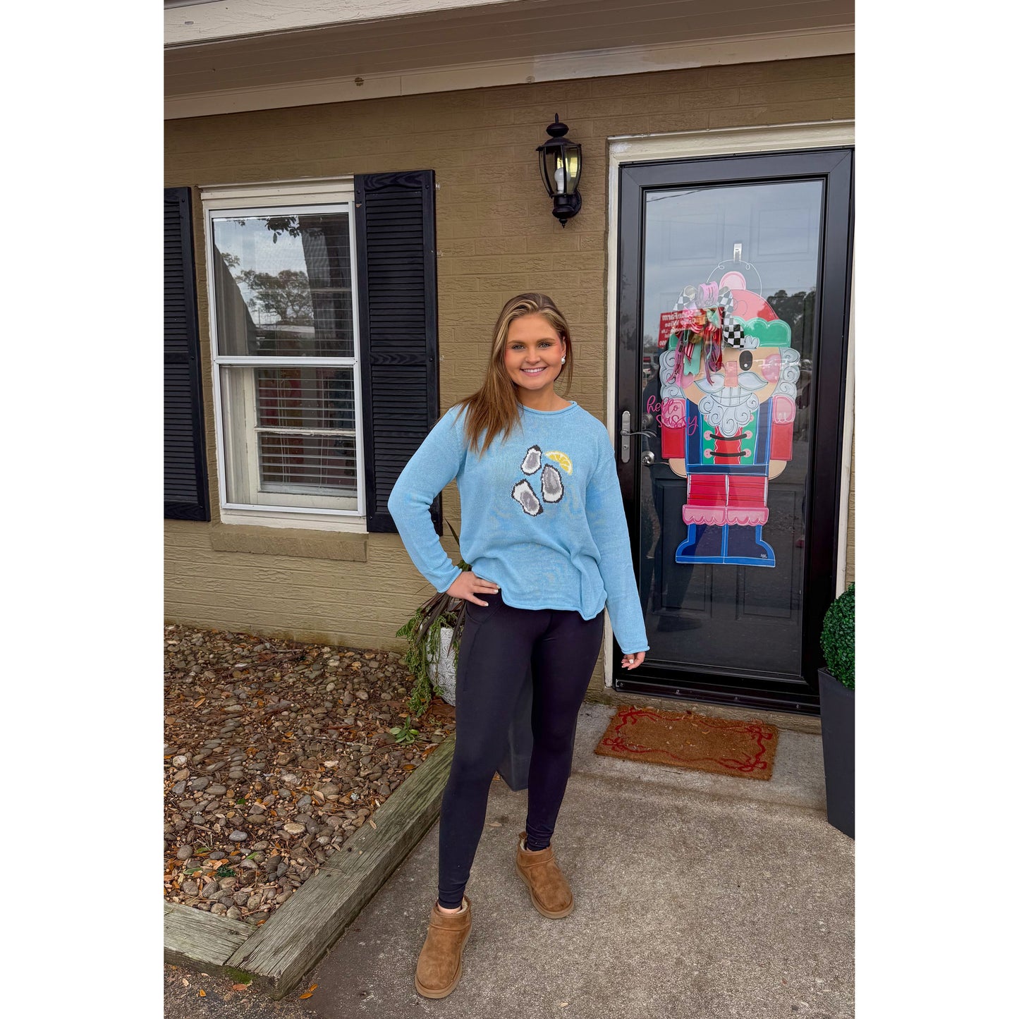 Oyster Graphic Knit Sweater, Sky Blue