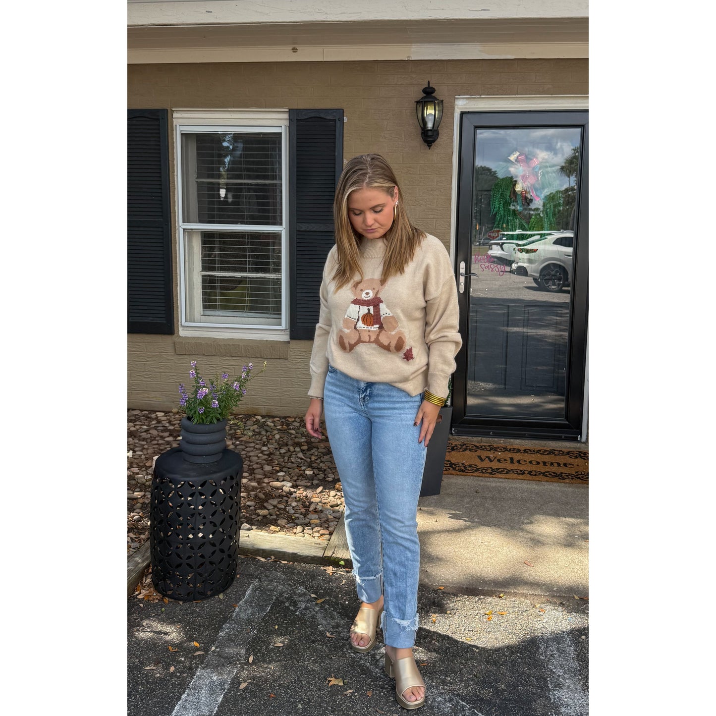 Fall Teddy Bear Sweater, Beige Multi