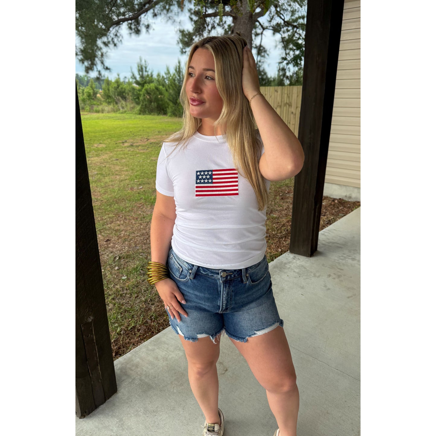 USA Flag Graphic Top, White Multi