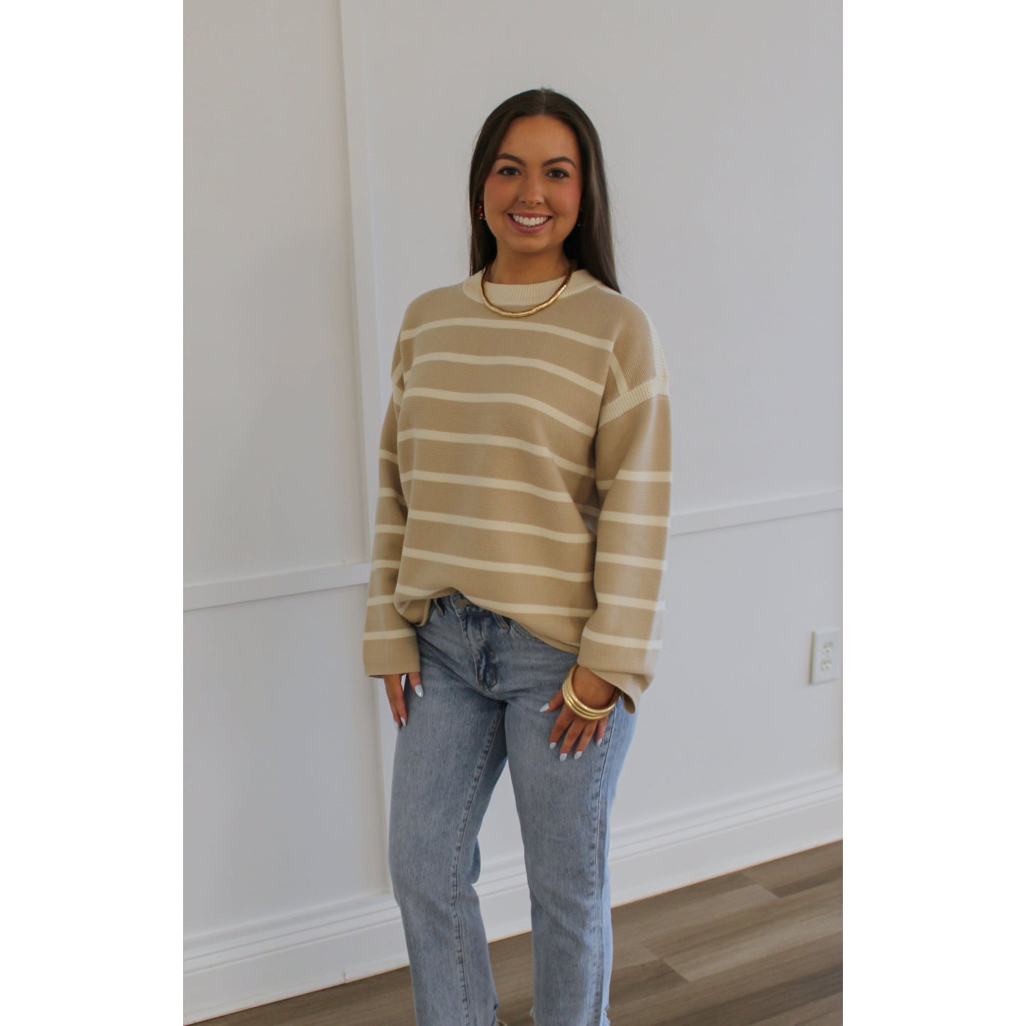 Bethany Sweater, Taupe/White