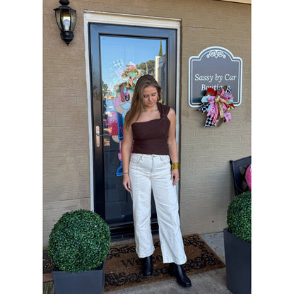 One Shoulder Top, Chocolate Brown