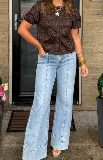 Baylor Leopard Detail Top, Brown Multi