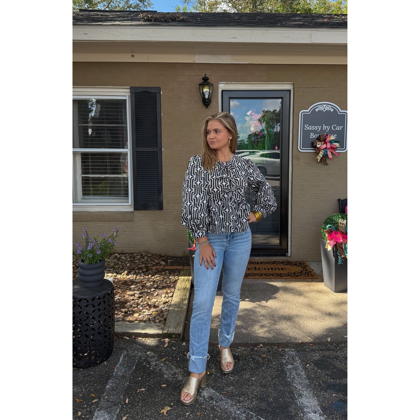 Lola Abstract Pattern Top, Black/White