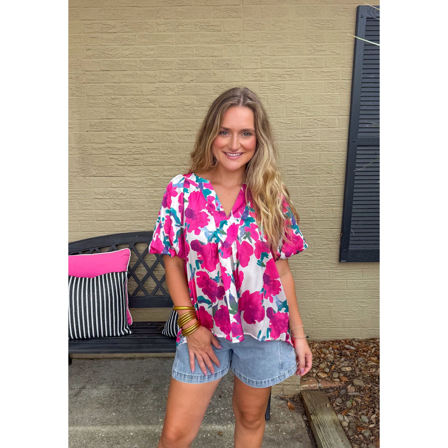 Kallie Floral Blouse, Fuchsia Multi