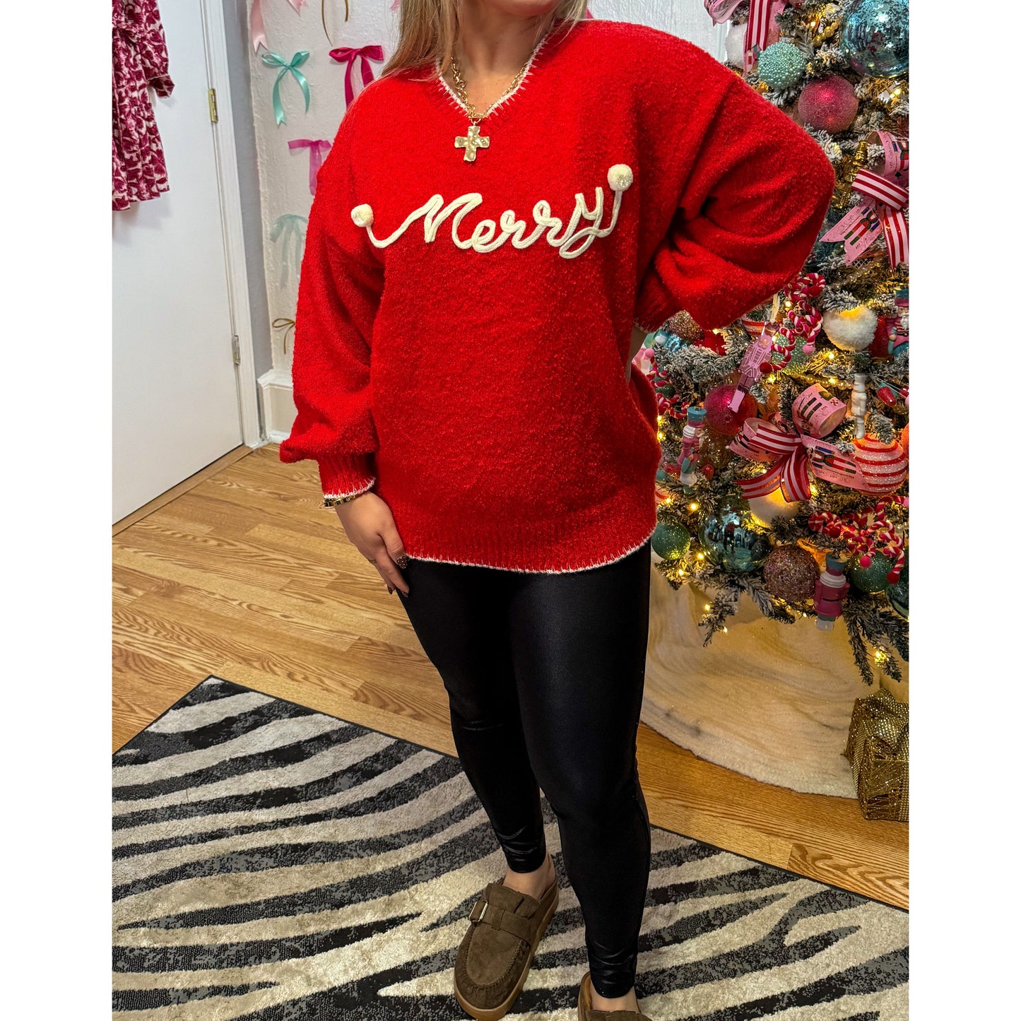 Merry Sweater, Red/Ivory