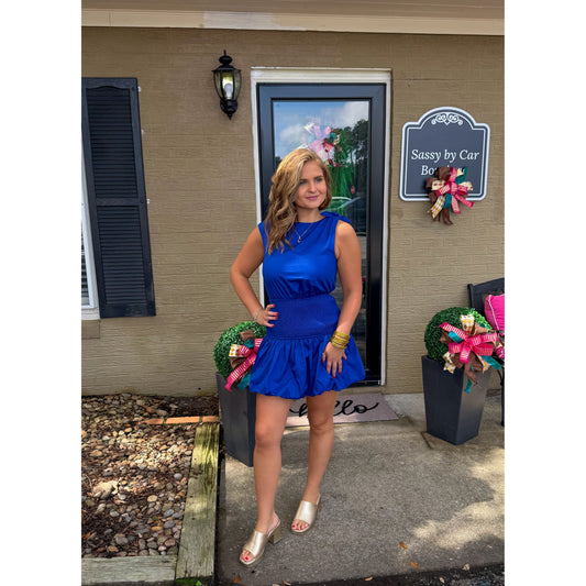 Maddy Detail Mini Dress, Royal Blue
