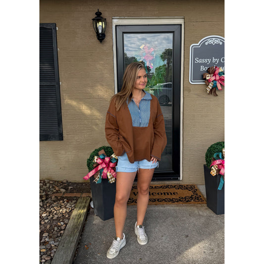 Amy French Terry Sweatshirt, Chocolate/Denim
