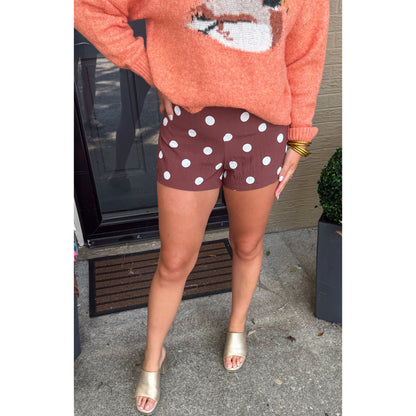 Tatum Polka Dot Shorts, Brown/White