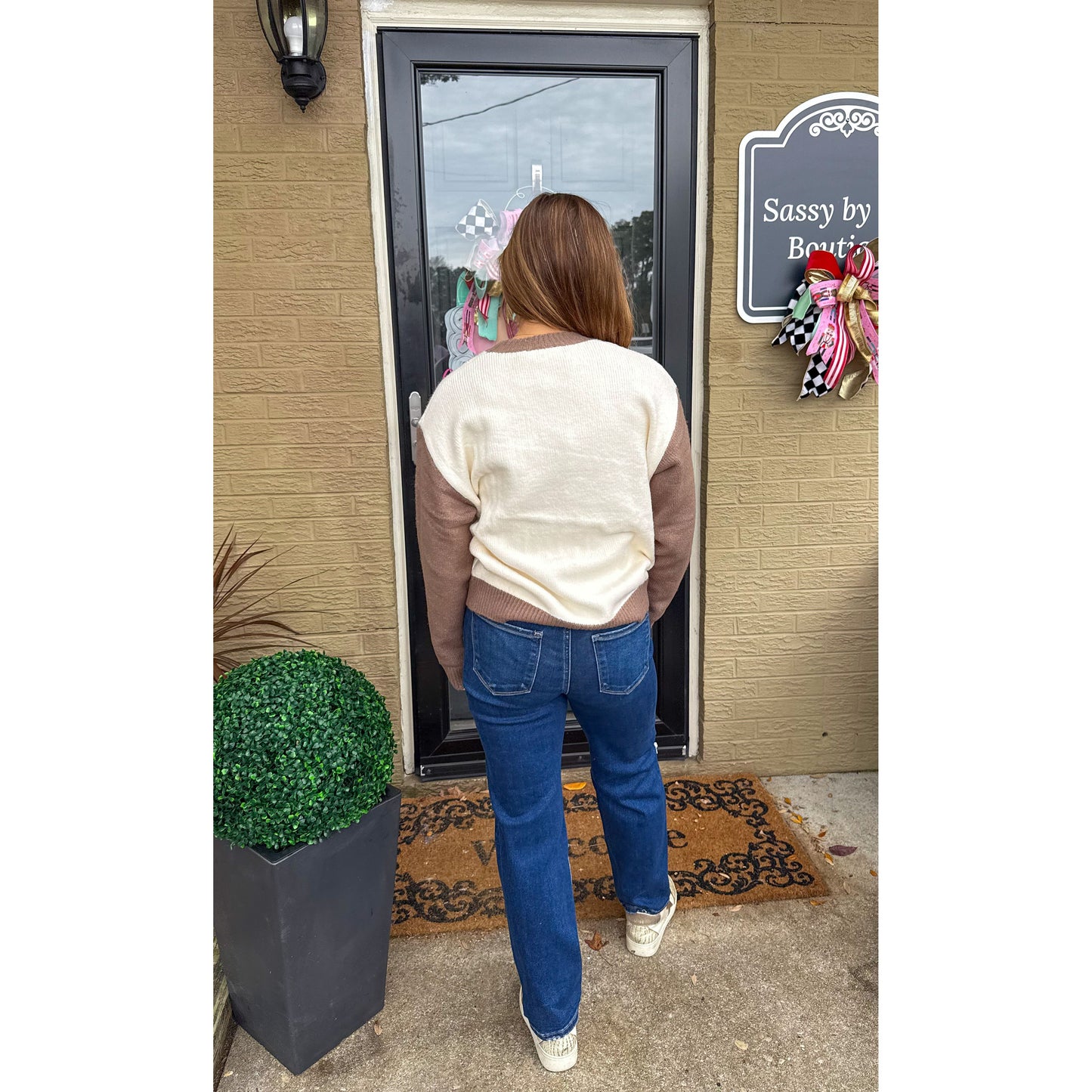 Mocha/Ivory Harlequin Detail Sweater