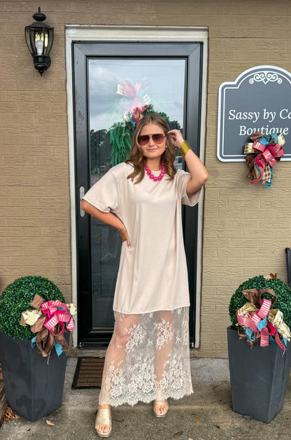 Blake T-Shirt Lace Maxi Dress, Taupe