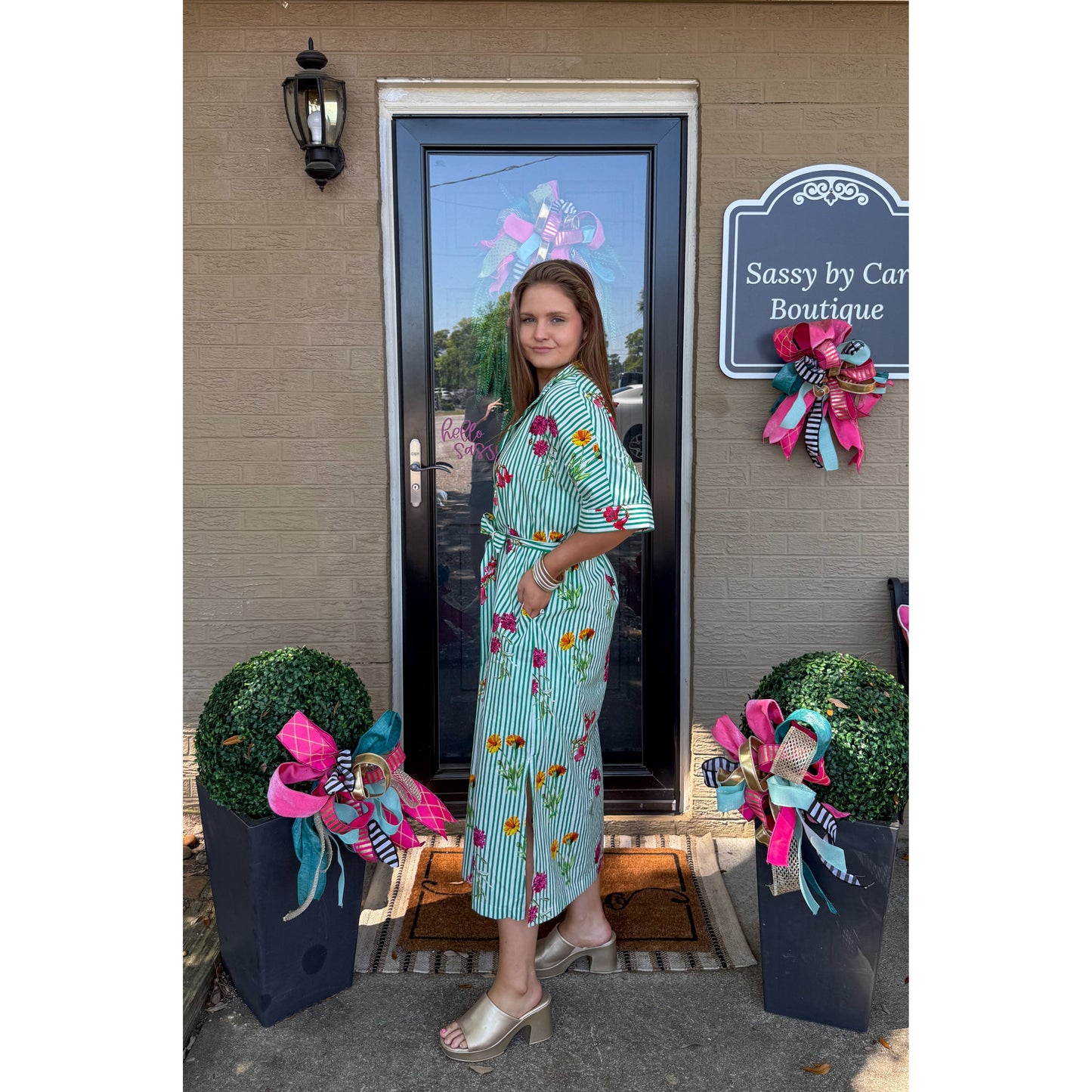 Lilly Detail Midi Dress, Green Multi