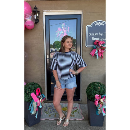 Navy/White Stripe Top