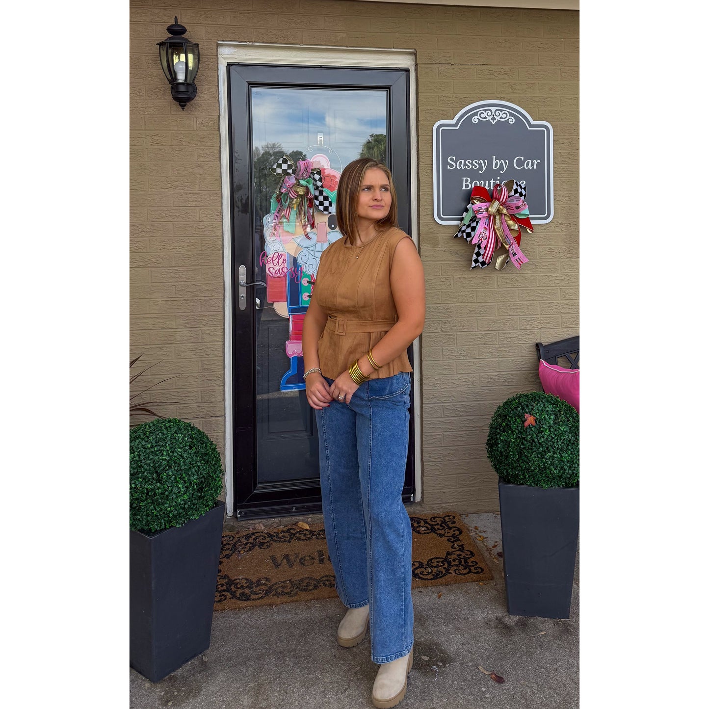 Cameron Belt Faux Suede Blouse