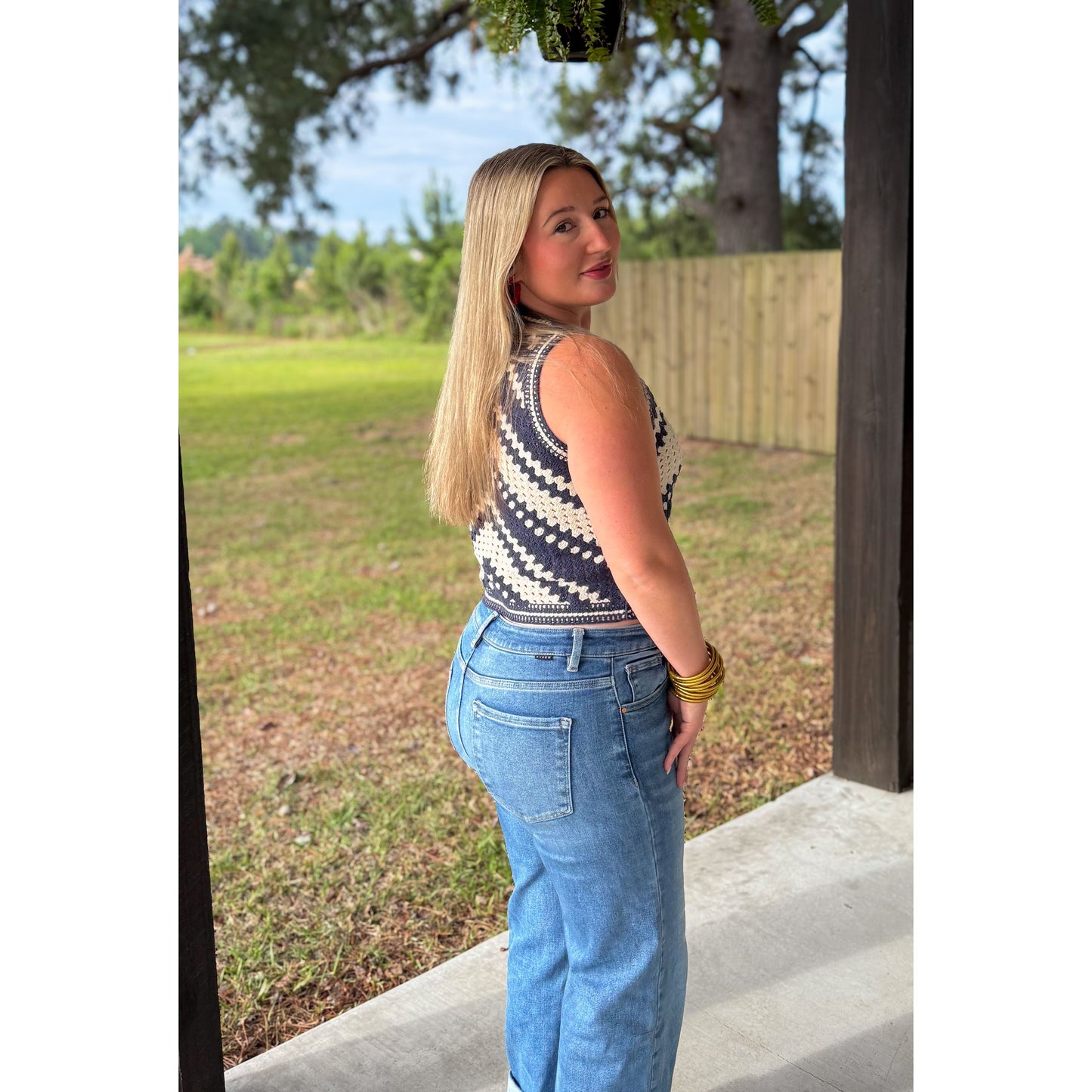 Crochet Crop Top, Navy/Ivory