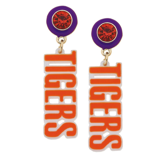 Clemson Tigers Resin Block Letter Earrings in Orange