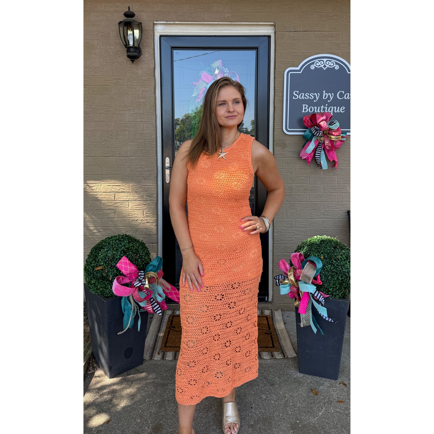 Dahlia Knit Midi Dress, Orange