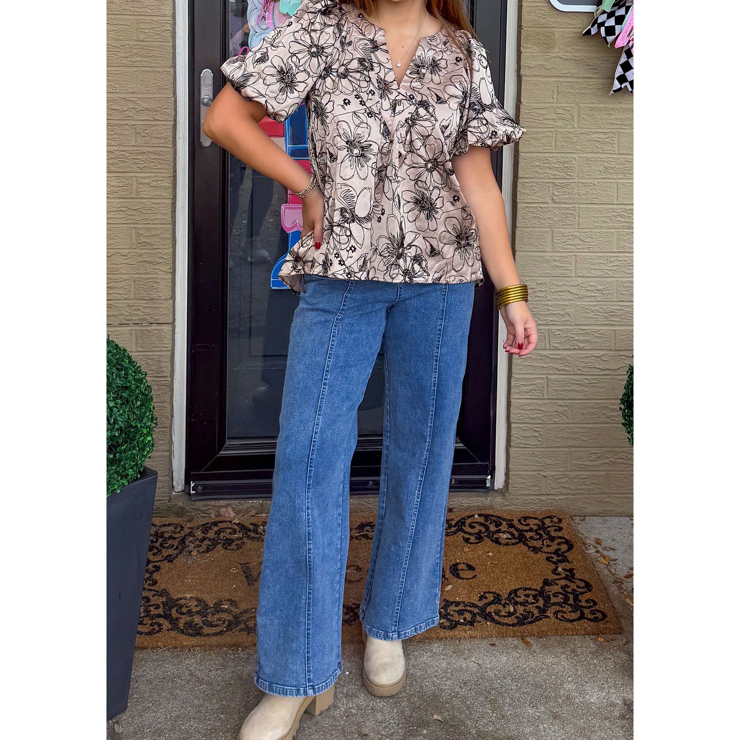 Alice Detail Blouse, Taupe/Black