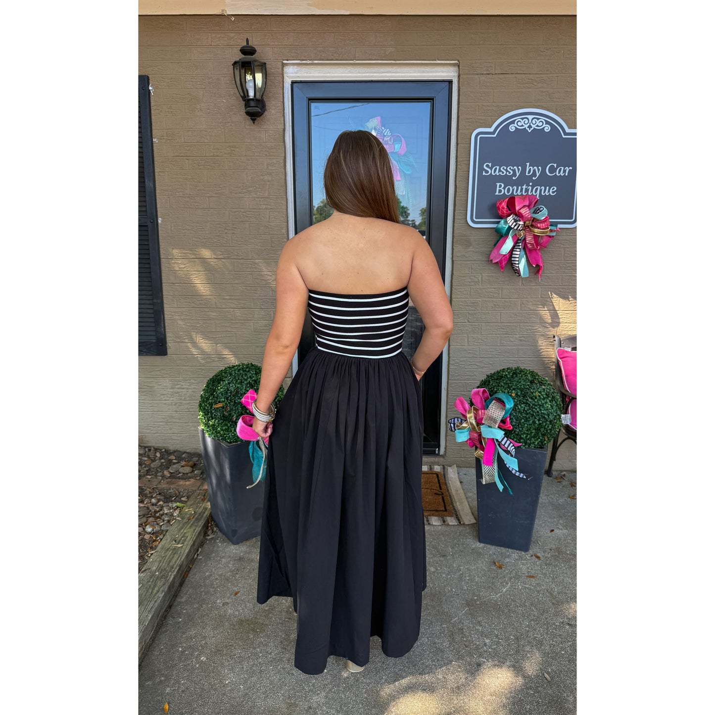 Avery Detail Maxi Dress, Black/Ivory