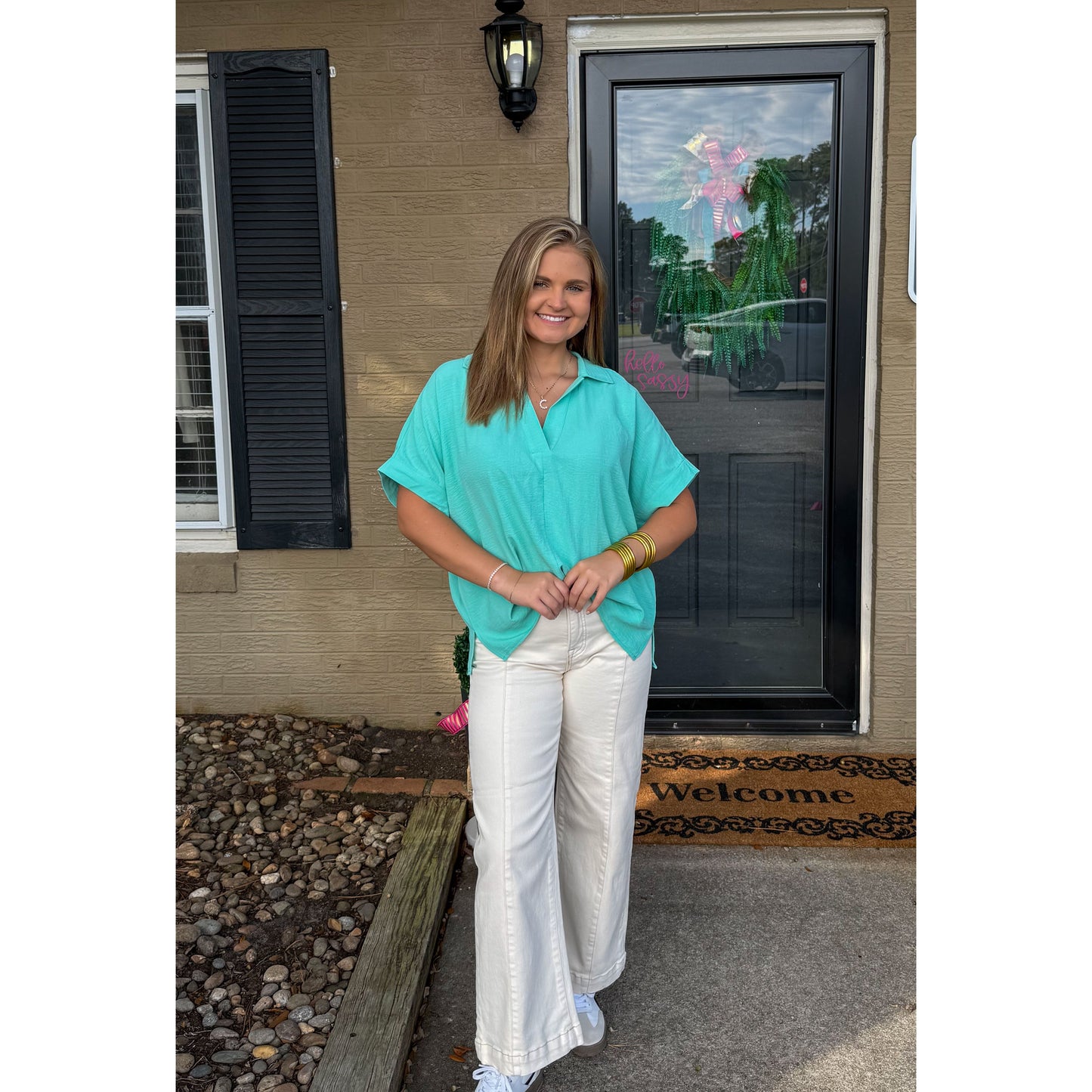 Julianna V-Neck/Collar Top, Mint