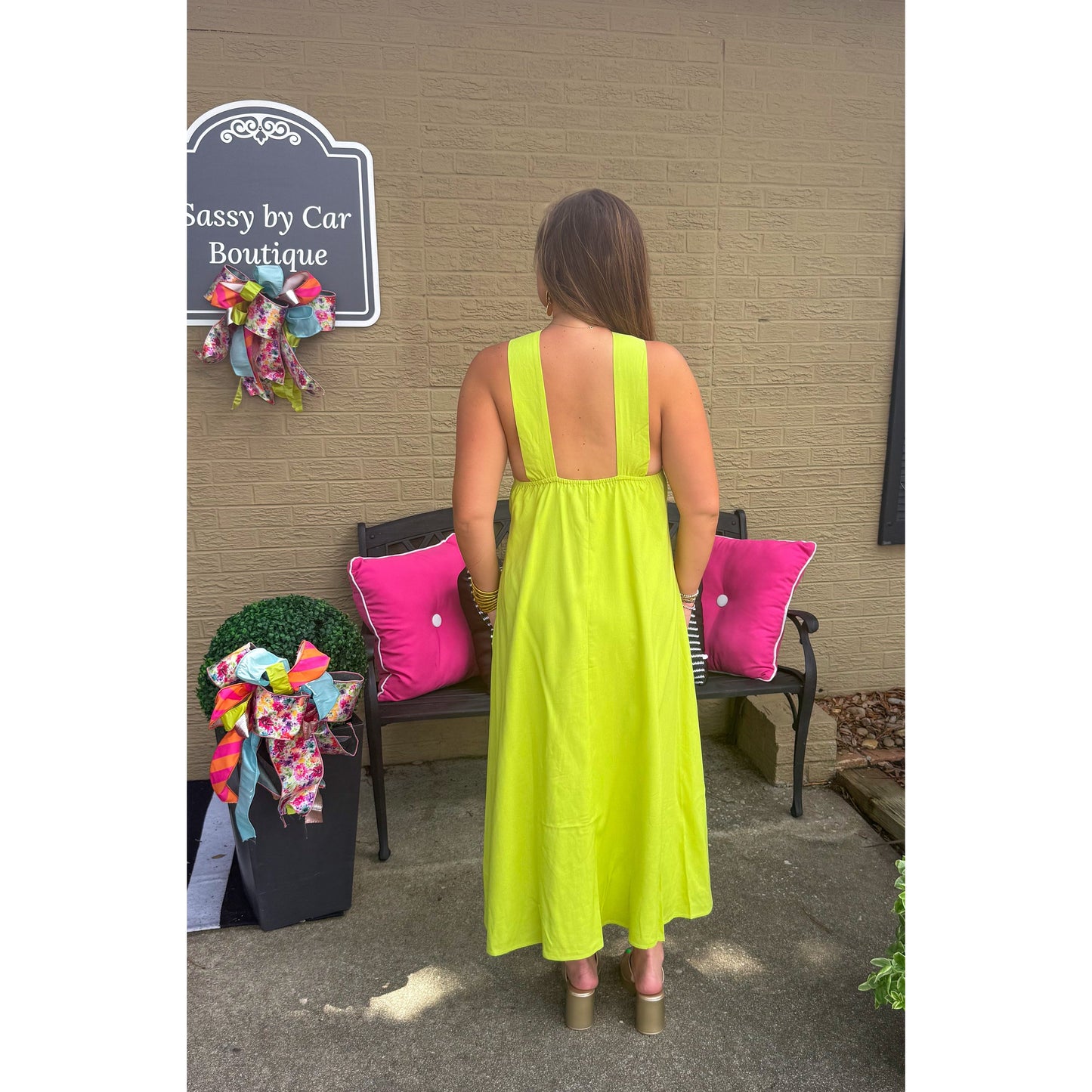 Brynn Halter Midi Dress, Lime Green