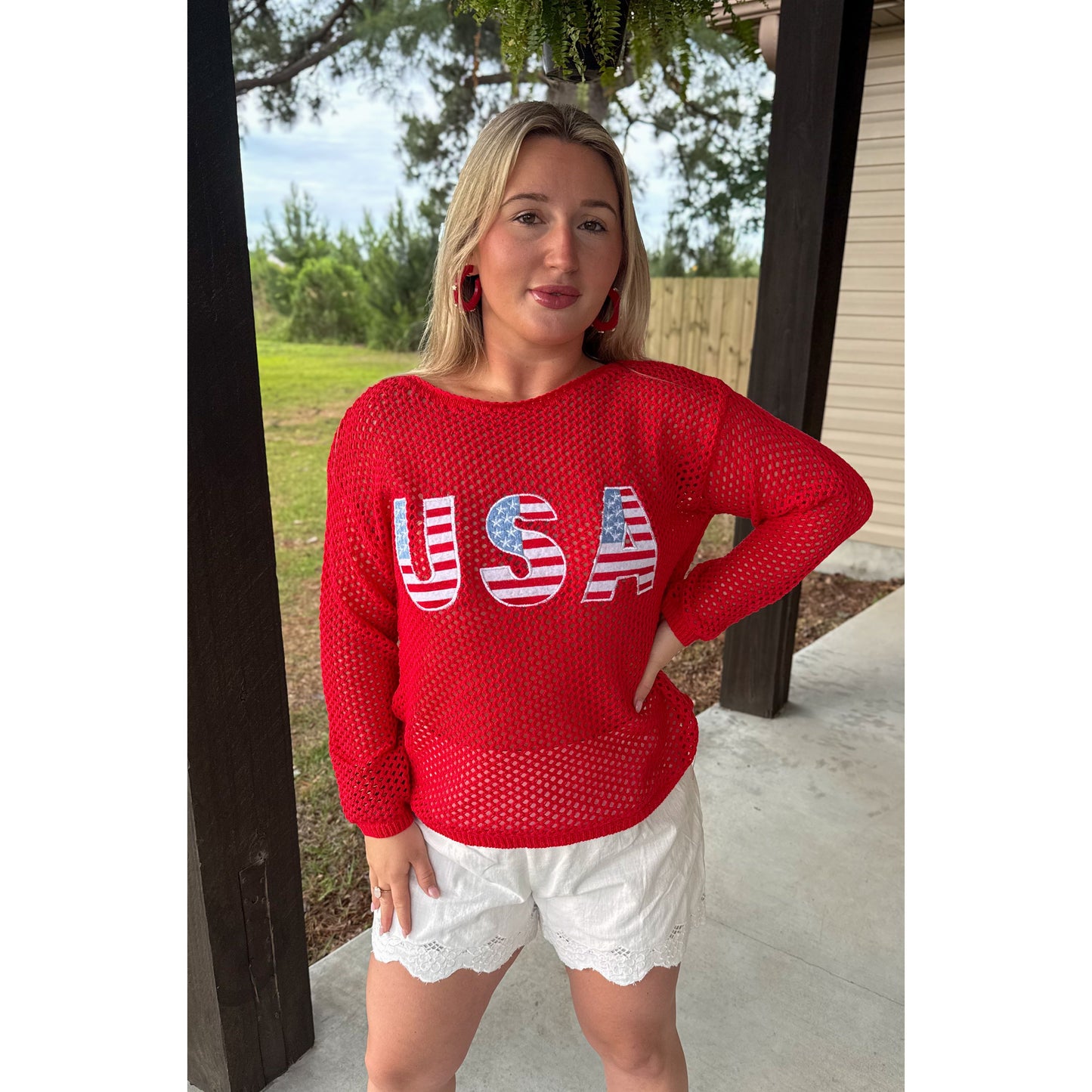 USA Crochet Top, Red