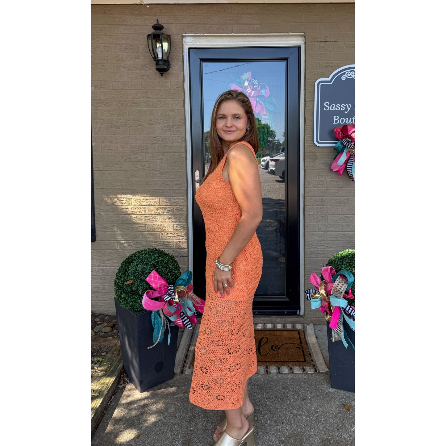 Dahlia Knit Midi Dress, Orange