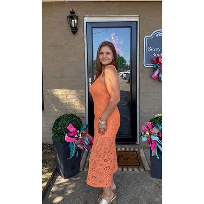 Dahlia Knit Midi Dress, Orange