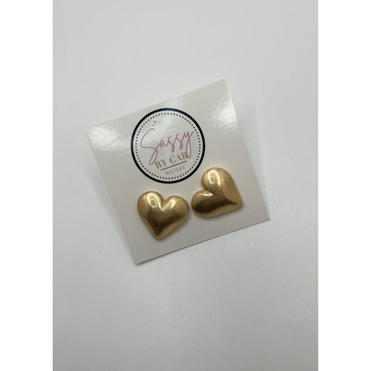 Balloon Heart Studs, Gold