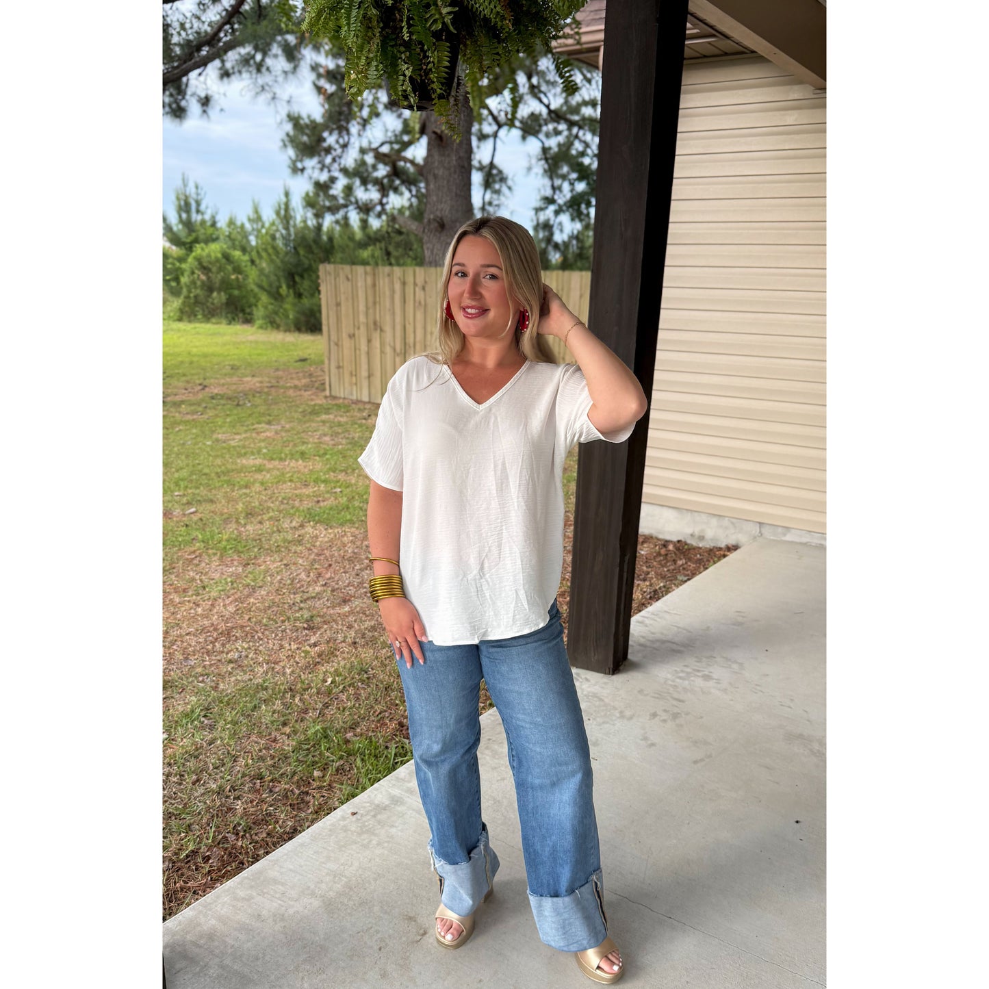 Sutton V-Neck Top, White